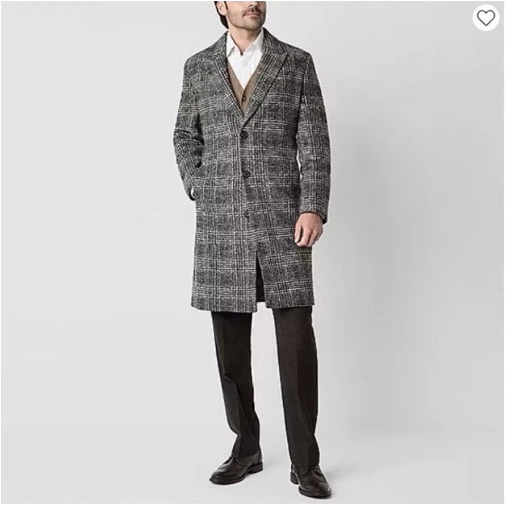 $240 Stafford Mens Black Tan Plaid Check Long Sleeve Peacoat Jacket Size Small S